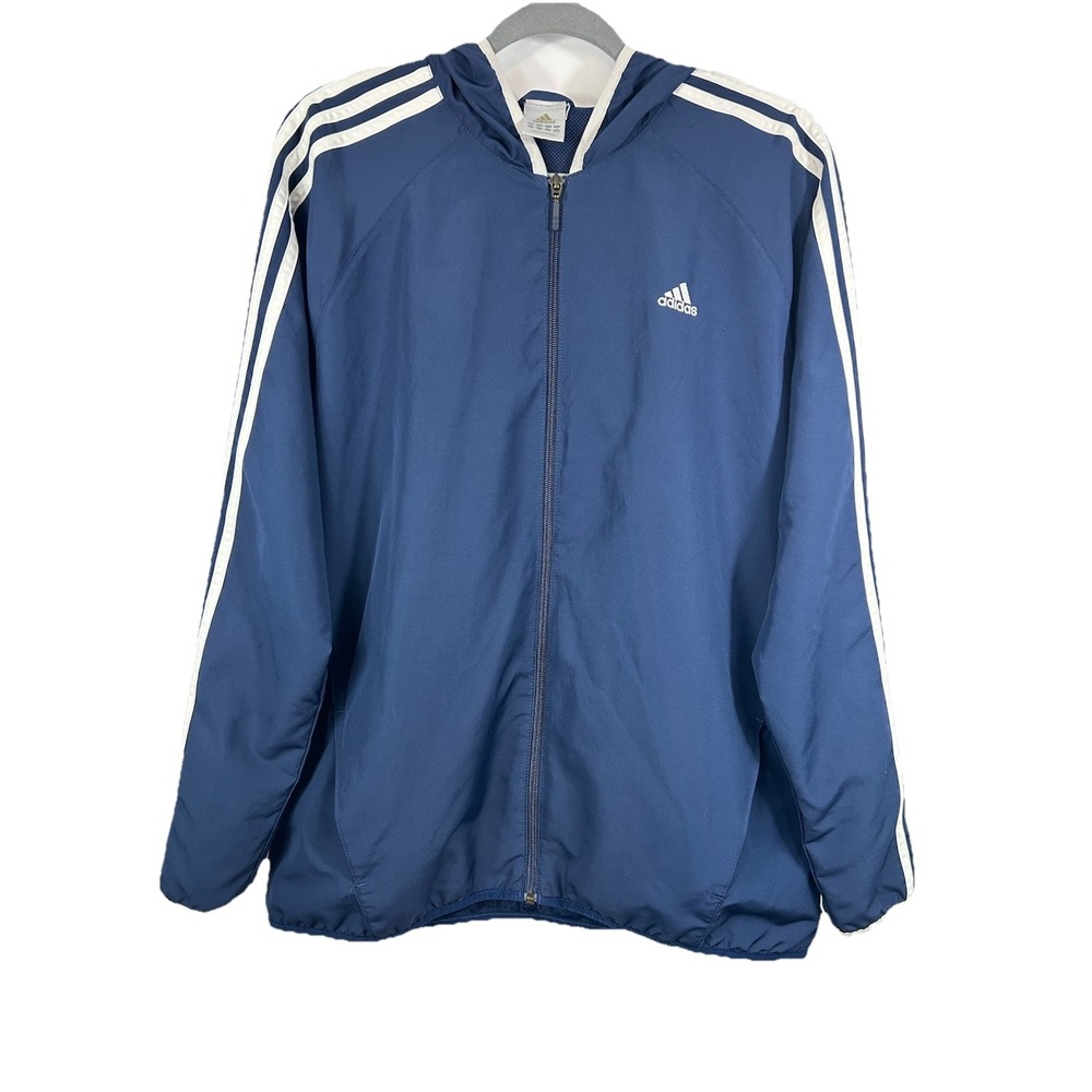 Vintage 2007 Adidas Windbreaker Hoodie Navy Blue Men's XL Gorpcore Track Jacket‎